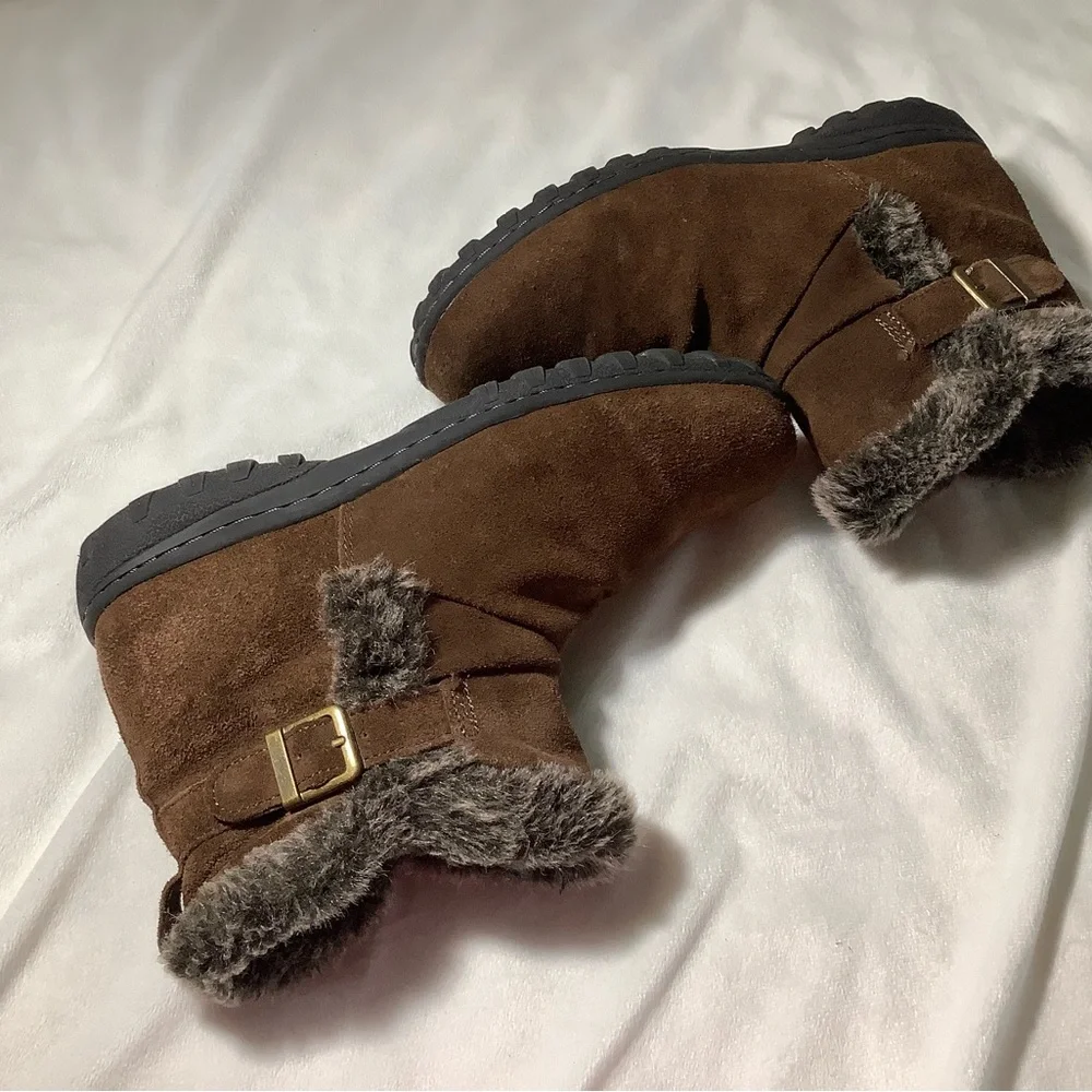 Khombu brown leather faux fur zip up boots size 10 - Picture 4 of 11